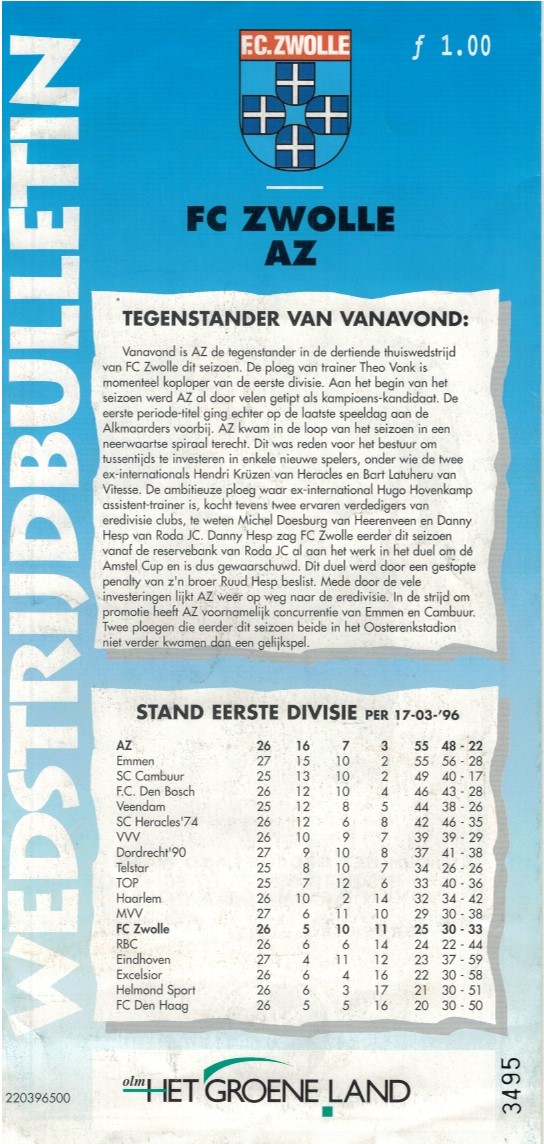 AZ Programma 22-maa-1996 Zwolle uit